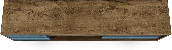 Manhattan Comfort Liberty Mid Century Modern TV Stand for Televisions up to 65 Inches, Bedroom and Living Room Entertainment Center with Storage, Shelves, and Cabinet, 71" Wide, Rustic Brown/Aqua