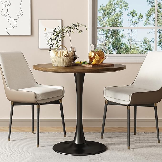 Wood Round Table Modern Dining Table Tulip Round Kitchen Table Wooden Mid Century Coffee Table for Living Room 31.5 inch