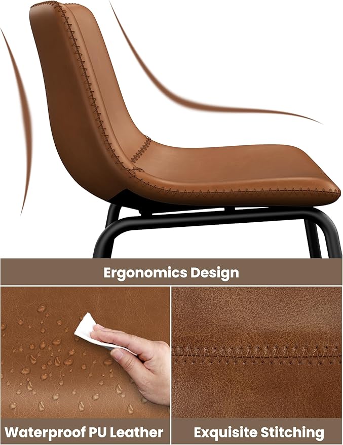 Bar Stools Set of 2, 30 Inches Counter Height Bar Stools with Back, Modern Faux Leather Barstools with Metal Legs and Footrest, Bar Chairs for Kitchens Island (Dark Brown)