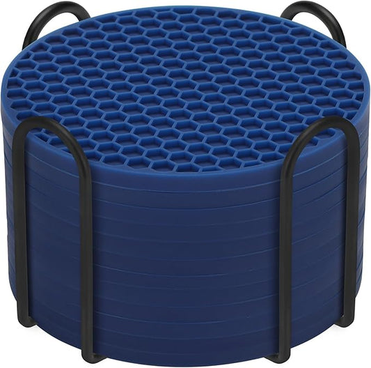 Silicone Coasters Set of 8 Holder,Coasters for Drinks,Beer,Coffee Coasters,Suitable for Kinds Cups,Hot or Cold,Anti-SLI,Non-Stick,Anti-Overflow Tabletop Protection and Decor (12 Pcs, Navy Blue)