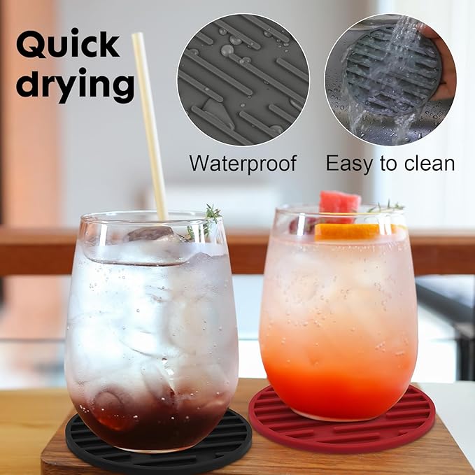 Silicone Coasters for Drinks Coaster Set of 6 pcs Cup Coasters with Holder for Coffee Table for Home Decor for Kinds of Cups Cute Tabletop Protection Suitable Gift for Friend Rubber Drink Coaster Set