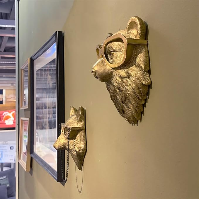 GUASDIE Animal Heads Wall Decor, Gold Vintage Decor Sculpture Resin Animal Head Wall Hanging Unique Art for Living Room, Bedroom, Kitchen, Gift, Home Decor, Bear