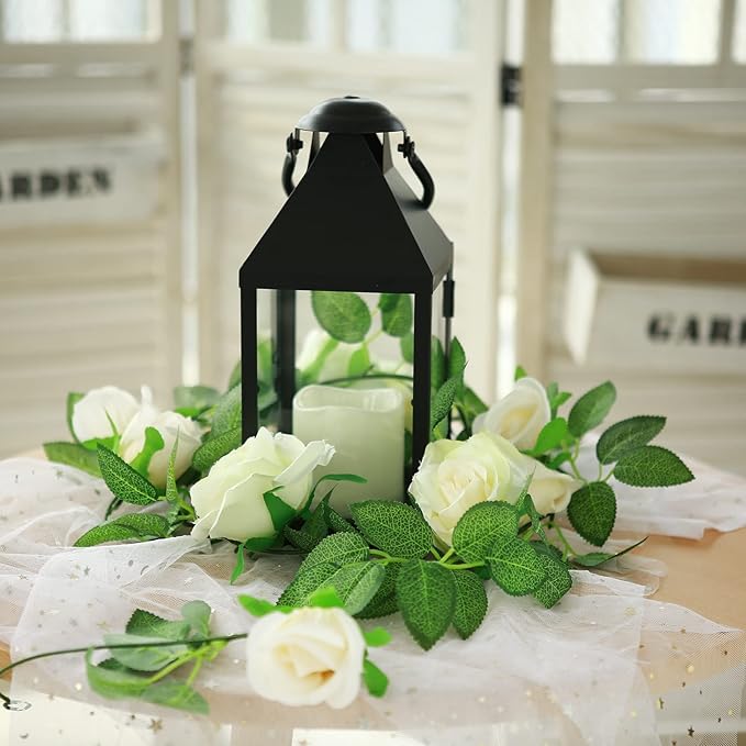 Felice Arts 2 Pack Champagne Rose Garland Each 6.5FT Fake Rose Vine Hanging Floral Garland for Wedding Table Arrangement DIY Flower Wreath Decor