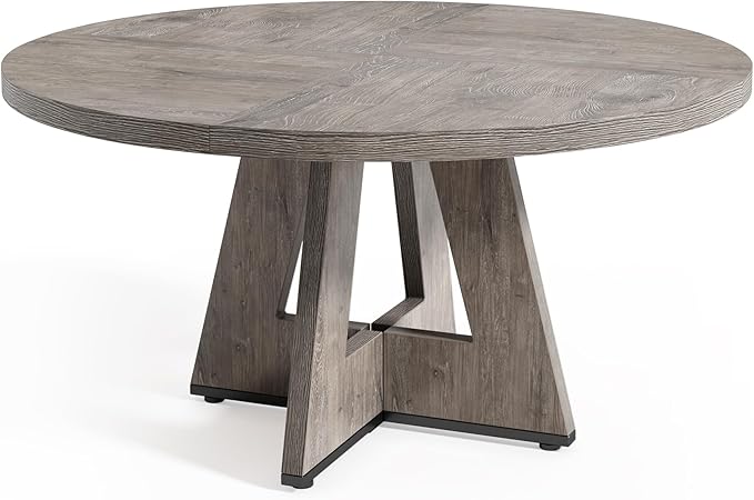 LITTLE TREE Round Dining Table for 4-6 People, 47 Inches Dining Room Table with Wooden Pedestal Base, Grey Dinner Tables, Circle Kitchen Tables for Dining Room, Kitchen, Living Room(Table Only)