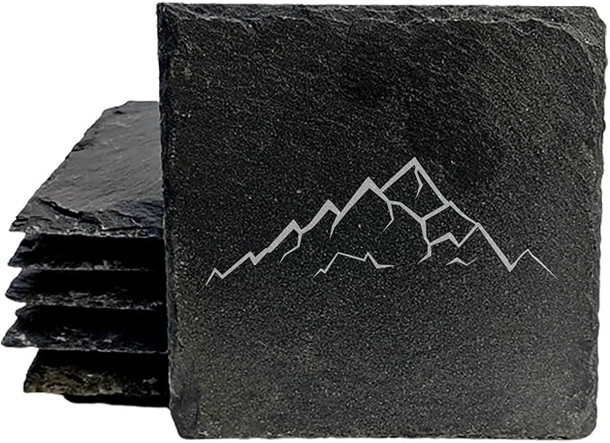 Mountain Majesty Slate Coasters with Stunning Mountain Scene Design - Perfect for Home and Office Decor and Protection of Surfaces, Available in Square or Round Coasters - Square Slate - Set of 6