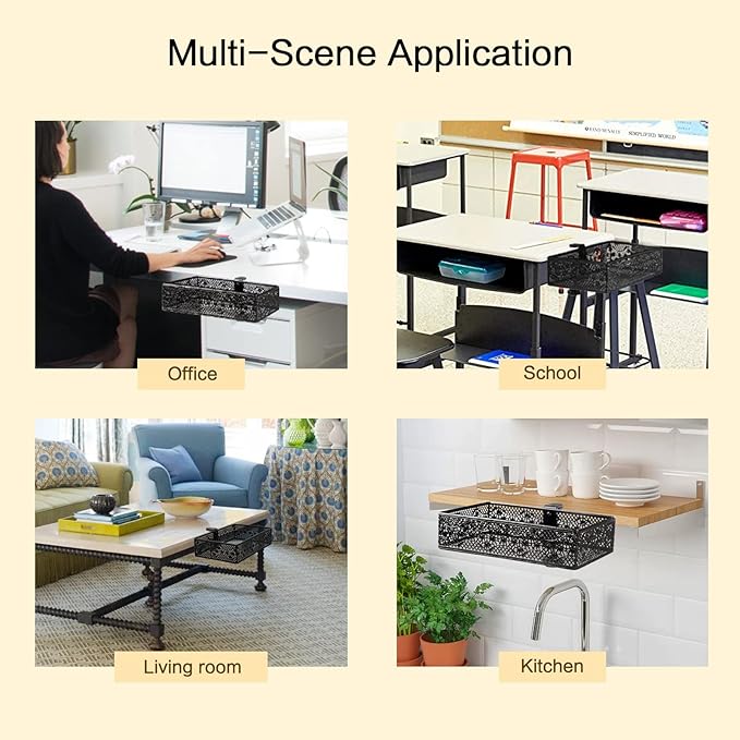 Under Desk Storage Organizer for Reduced Clutter, Drawer organizers C-Clamp Mount System Firmly Clamped And Do Not Hurt The Table, Easy to Install & holds up to 8 lbs-2 Pack (Large and Small)