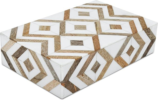 Handicrafts Home Handmade Decorative Storage Box with Lid - Jewelry Organizer, Keepsake Holder & Gift Box, Decor, Marquet Array Pattern Made with Resin Inlay & Wood,cajas organizadoras –5X7X1.5 In