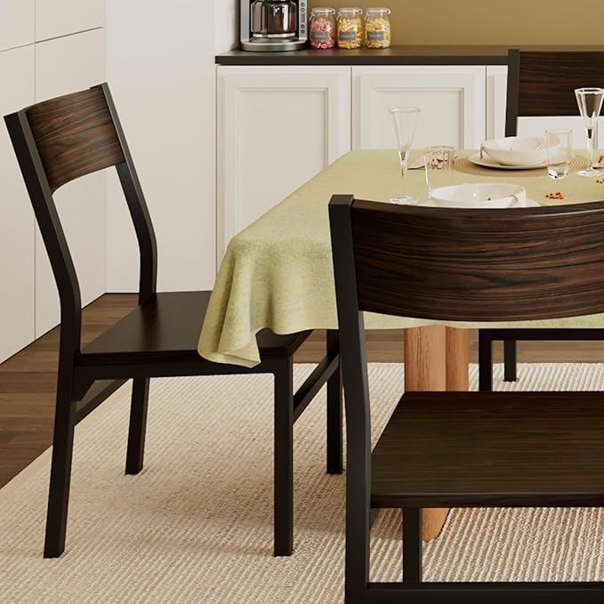 Feonase Dining Chairs Set of 6, Modern Kitchen Chairs with Ergonomic Backrest, MDF Board and Metal Legs, Dinner Chairs for Dining Room, Kitchen and Living Room, Espresso