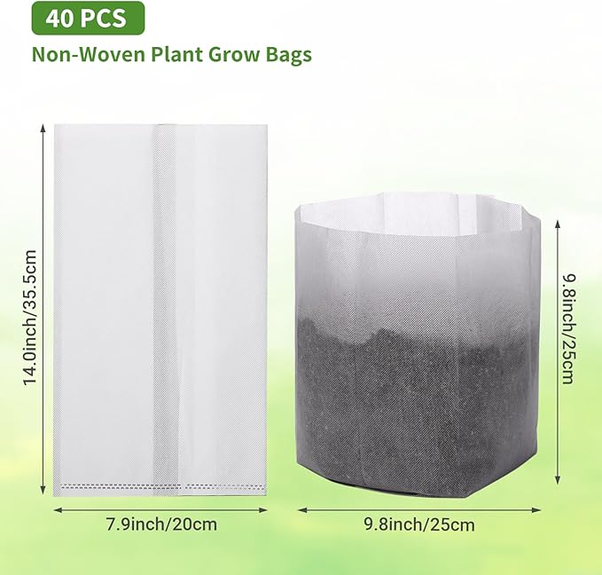 GREANER Plant Nursery Bags, 40 PCS 15.7""x14.2"" Garden Bags to Grow Vegetables, Non-Woven Biodegradable Plant Pots for Gardening Seed Plant Bag, Potato, Flower, Tomato Plant Starts, White
