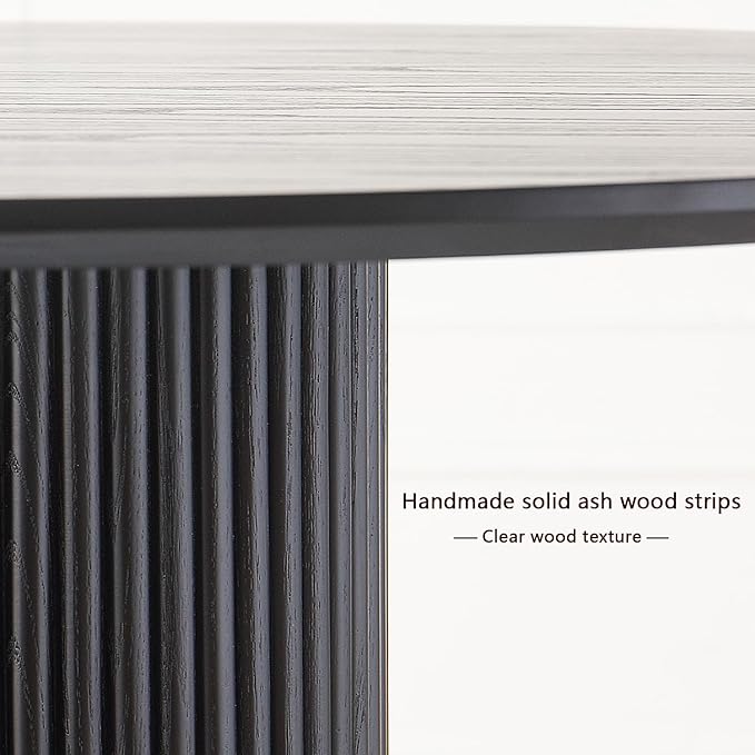 34.25" Round Wood Dining Table,Wooden Trestle Pedestal Base on Stainless Steel Plate,Small Space Kitchen Table,Modern Circular Tabletop for Kitchen, Dining Room,Negotiation Room,Cafe(Black)