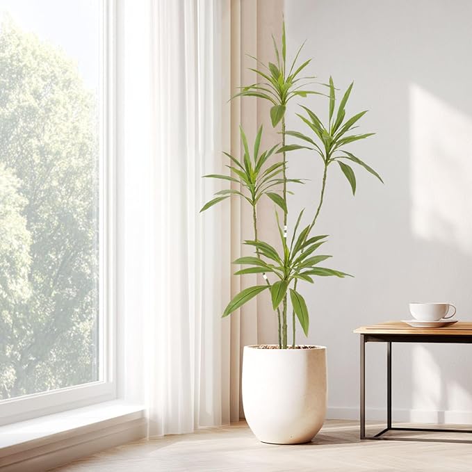 Artificial Cordyline Plant, Indoor Potted Plant, 5 Stems with Black Planter, Suitable for Large Indoor Living Room Decorations, Potted Plants, and Window Display Scenes (Green-5.3ft)