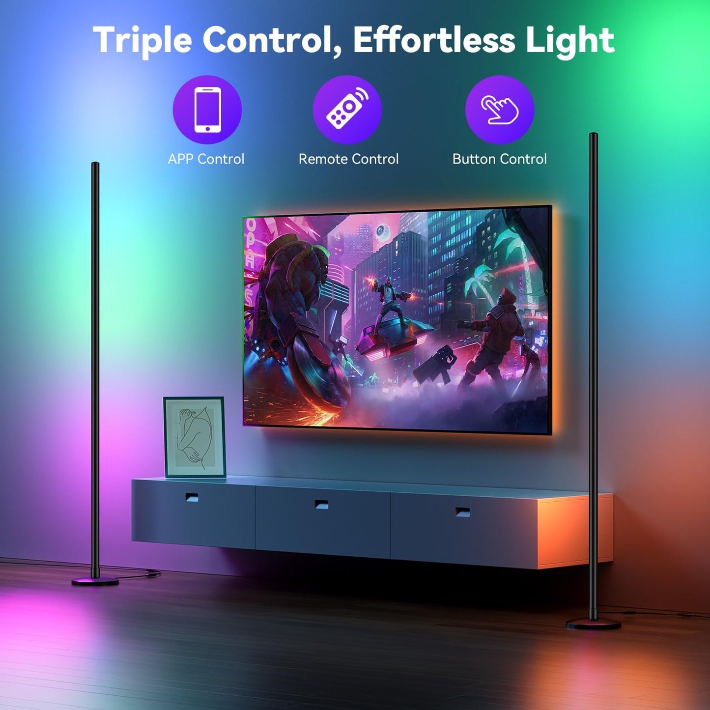 Modern Floor Lamp, Smart RGB LED Floor Lamp with App & Remote Control, 16 Million Colors & 200+ Scene Modes, Corner Lamp with Timer and Music Sync, Standing lamp for Bedroom Home Decor