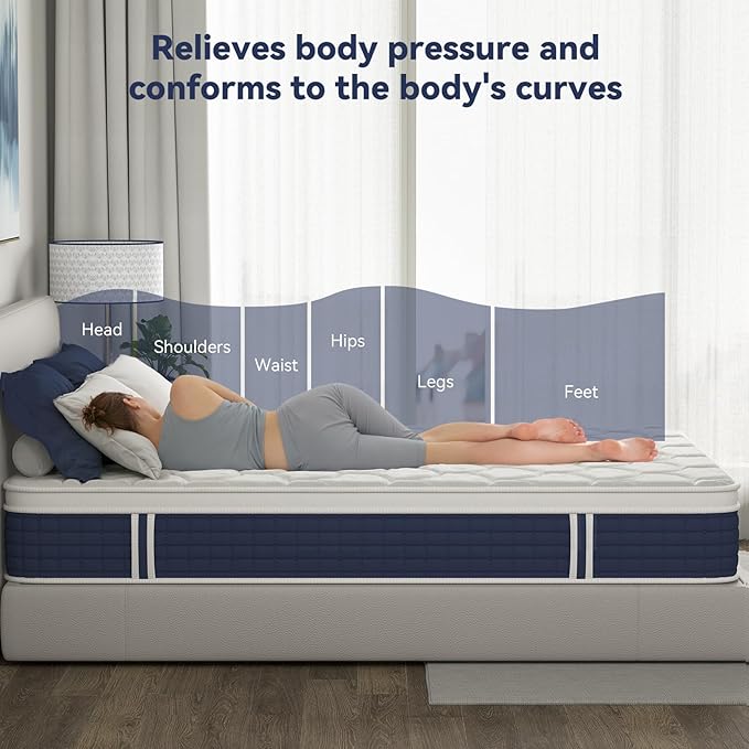 12 Inch Queen Hybrid Mattress in a Box, Gel Memory Foam & Pocket Springs for Pressure Relief, Motion Isolation, Medium Firm Feel, CertiPUR-US Certified