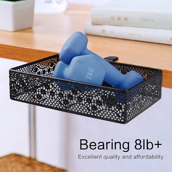 Under Desk Storage Organizer for Reduced Clutter, Drawer organizers C-Clamp Mount System Firmly Clamped And Do Not Hurt The Table, Easy to Install & holds up to 8 lbs-2 Pack (Large and Small)