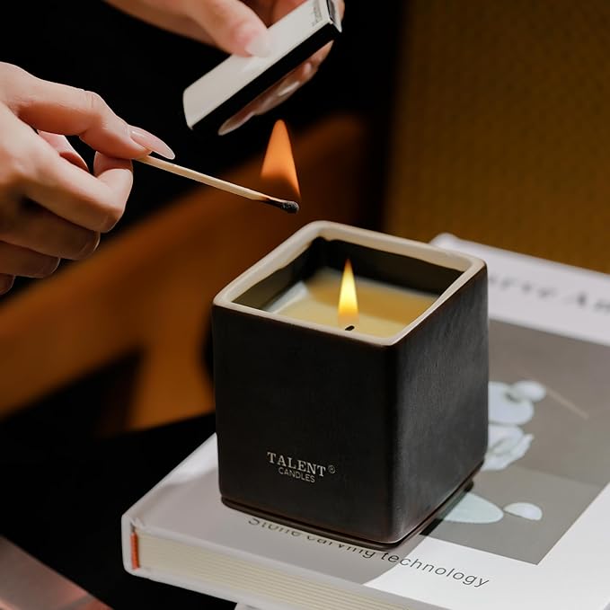 Candles for Home Scented, Modern Rustic Ceramic Candle Jar, Soy Candles Non Toxic in Elegant Ceramic Jar, Coconut & Beach Blossom