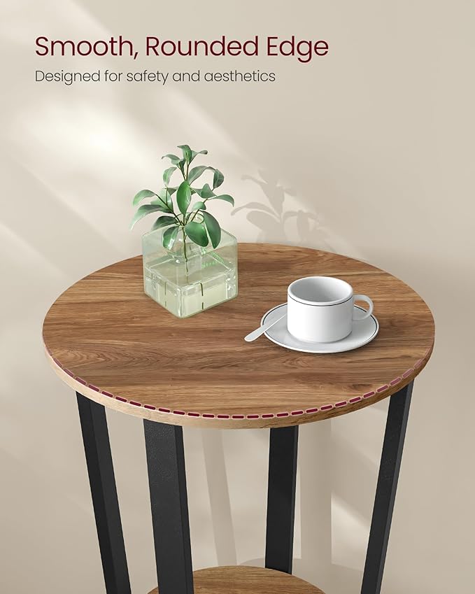 VASAGLE Round Side End Table, 2-Tier Accent Bedside Table with Storage Shelf, Easy Assembly, Nightstand for Small Spaces, Living Room, Bedroom, Honey Brown and Ink Black ULET057KB01S