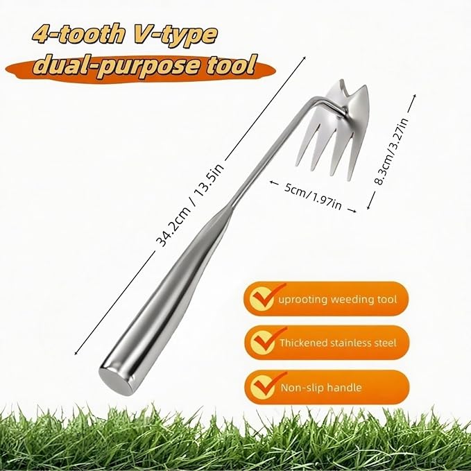 Weed Puller Tool,Portable Garden Weeder Tool,2025 New Gardening Weeding Tools, Hand Weeder Tool with Handle, 4 - Tooth Manganese Steel for Gardening Backyard Farm