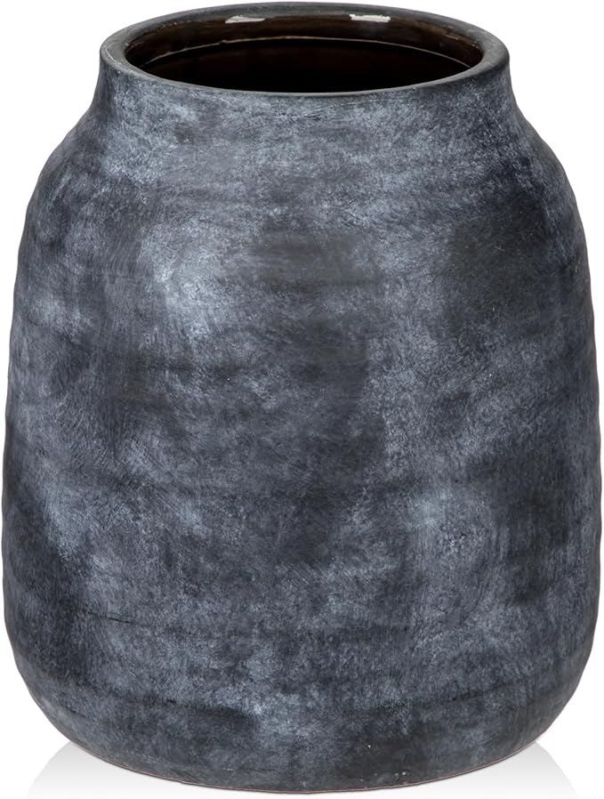 Briful 8.3in Rustic Large Ceramic Vase, Vintage Farmhouse Terra Cotta Pottery Pampas Vases for Home Living Room Kitchen Decor, LightSlateGray