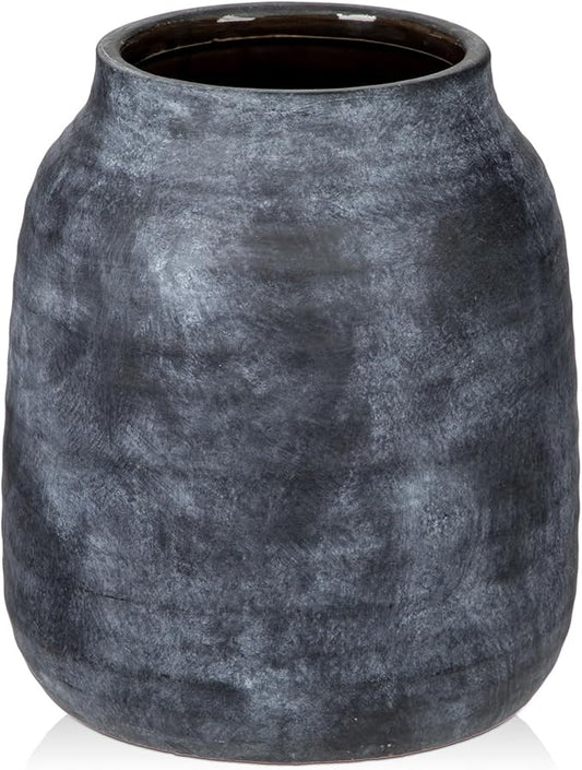 Briful 8.3in Rustic Large Ceramic Vase, Vintage Farmhouse Terra Cotta Pottery Pampas Vases for Home Living Room Kitchen Decor, LightSlateGray