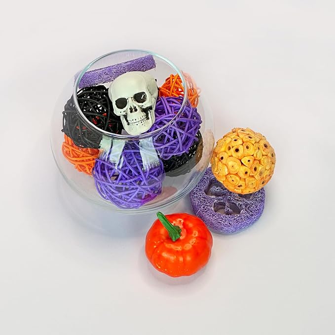 Qingbei Rina Halloween Decorative Balls for Bowls,Assorted Vase Filler for Centerpieces,Wicker Rattan Balls Decorative Orbs Woven Spheres,Bowl Fillers for Home Decor,Wedding(Skeleton)