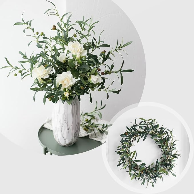 6FT Artificial Olive Tree - Indoor Tall Faux Olive Trees with Seagrass Basket&3PCS 18Inch Olive Branches, Large Fake Olive Silk Tree Realistic Olive Plants for Home Decor Office Living