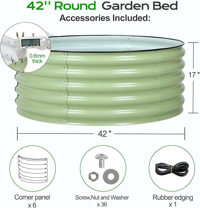 Aoodor 17" Tall 42" Metal Raised Garden Bed, Outdoor Planter Box and Raised Garden Kit for Vegetables, Flowers, Tomatoes Carrots and Herbs, Olive Green
