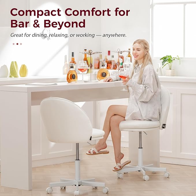 COMHOMA Vanity Chair with PU Leather, Small Tall Armless Chair with Back, Cute Candy Chair for Girls Gift Living Room/Makeup Room/Bedroom/Kitchen (Height Use: Adjustable from Desk to Bar Height)