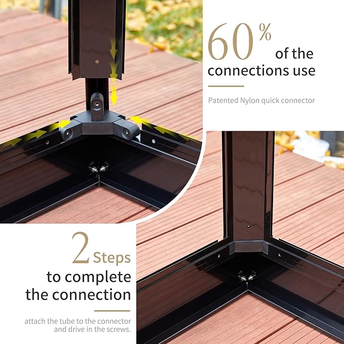 AMERLIFE 14x9.5x9FT Walk-in Polycarbonate Greenhouse with Quick Connector, Fast Assembly Aluminum Greenhouse for Outdoors, Swing 2 Doors, Black