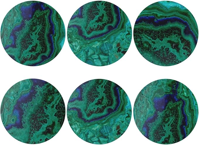 Agate Marble Green Coasters Set of 6 Coasters for Drinks Absorbent Double-Sided Leather PVC Coaster for Tabletop Protection Coffee Table Decor Ideal for Home Decor House Warming Gifts