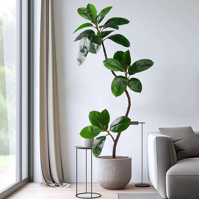 4.6ft Artificial Rubber Tree Faux Plants Indoor Faux Floor Artificial Trees Indoor,Fake Plant Fake Tropical Plants,Large Floor,Real Touch Rubber Tree for Home Decor