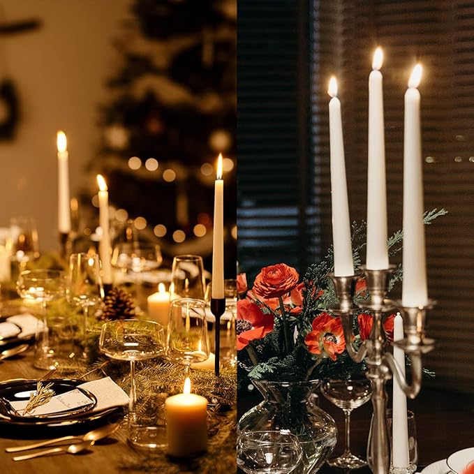 Dripless Taper Candles - Unscented White Candles Bulk - Candle Sticks Long Burning 7.5-8 Hours - for Candlesticks, Dinner Table, Vigil, Advent, Christmas, Thanksgiving, Kwanzaa - 12 Pack,10 Inch Tall