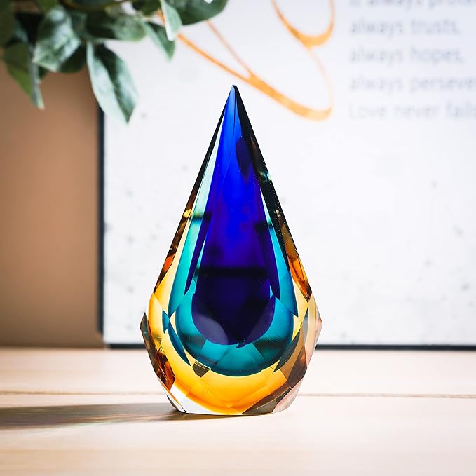 Yao Yuan Hand-Blown Glass Sculpture Glass Decor Murano-Style Glass Statue and Figurine Wonderful Gift, Blue and Green Color