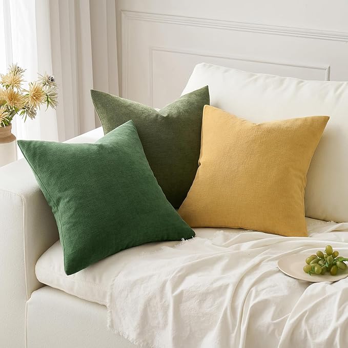 MIULEE Moss Green Couch Pillow Covers 20x20 Inch, Set of 2 Soft Chenille Decorative Square Throw Pillow Covers Farmhouse for Sofa Living Room Bed