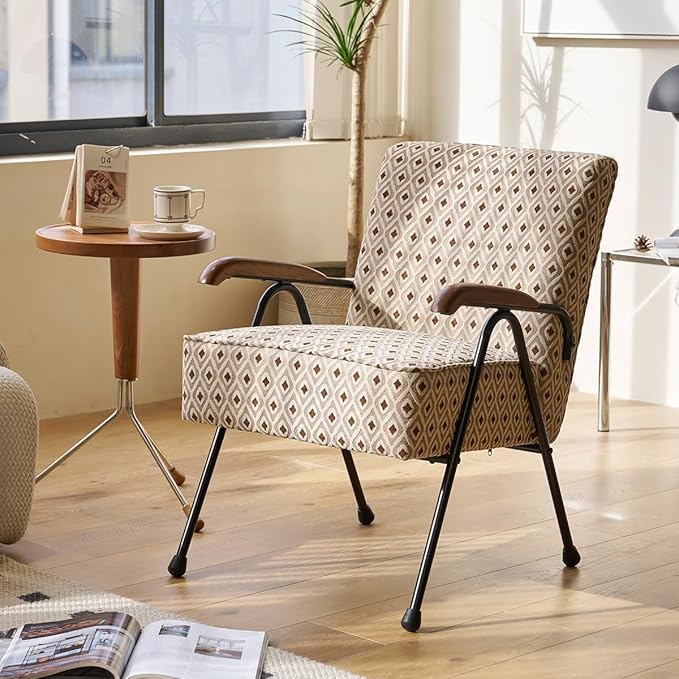 MFFM Fabric Armchair, Modern Accent Chair High Back, Living Room Chairs with Metal Legs and Soft Padded, Sofa Chairs for Home Office,Bedroom,Dining Room (Pattern)