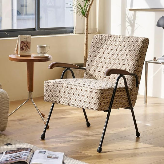 MFFM Fabric Armchair, Modern Accent Chair High Back, Living Room Chairs with Metal Legs and Soft Padded, Sofa Chairs for Home Office,Bedroom,Dining Room (Pattern)