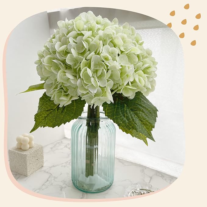 21In Light Green Artificial Hydrangea Flowers 5 Pcs Real Touch 3D Print Latex Flowers for Wedding Centerpieces Bouquets DIY Floral Decor Home Decoration with Stems
