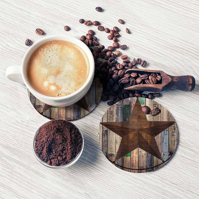 Rustic Barn Star Coasters for Drinks 2 Pack Vintage Wooden Board Farm House Tabletop Protection Kitchen and Coffee Table Décor & Accessories for Men Wome 100% Diatomiten,Set of 2