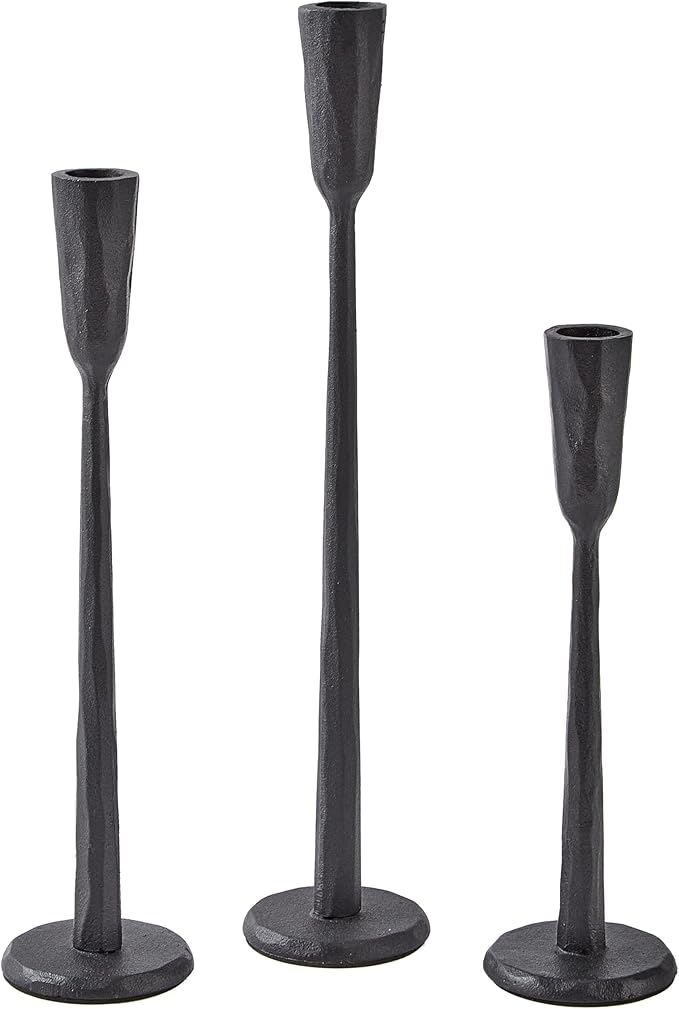 Black Iron Taper Candle Holder Set of 3, Heavy Wrought Iron Candlestick Holders Decorative Candle Stand, Vintage Candle Holder for Wedding, Dining, Home Decoration