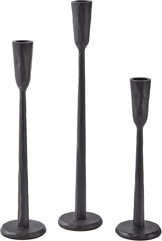 Black Iron Taper Candle Holder Set of 3, Heavy Wrought Iron Candlestick Holders Decorative Candle Stand, Vintage Candle Holder for Wedding, Dining, Home Decoration