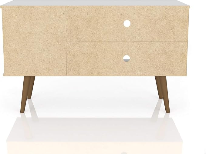 Manhattan Comfort Liberty Mid Century Modern TV Stand for Televisions up to 46 Inches, Bedroom and Living Room Entertainment Center with Storage, Shelves, and Cabinet, 43" Wide, White