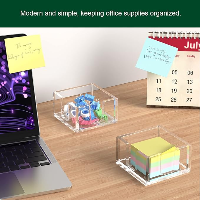 Acrylic Sticky Note Holder, Self-Stick Note Pad Holder W/O Pads - Note Dispenser Memo Pad Holder Desk Organizer for School Office Home (3''x3'' Clear - 2 Pack)