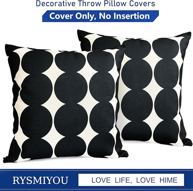 Decorative Throw Pillow Covers Set of 2 Black Fashion Polka dot Pillow Covers 22x22 Inch Throw Pillow Cover Linen Pillowcase Farmhouse Outdoor Pillow Covers for Couch Sofa Living Room