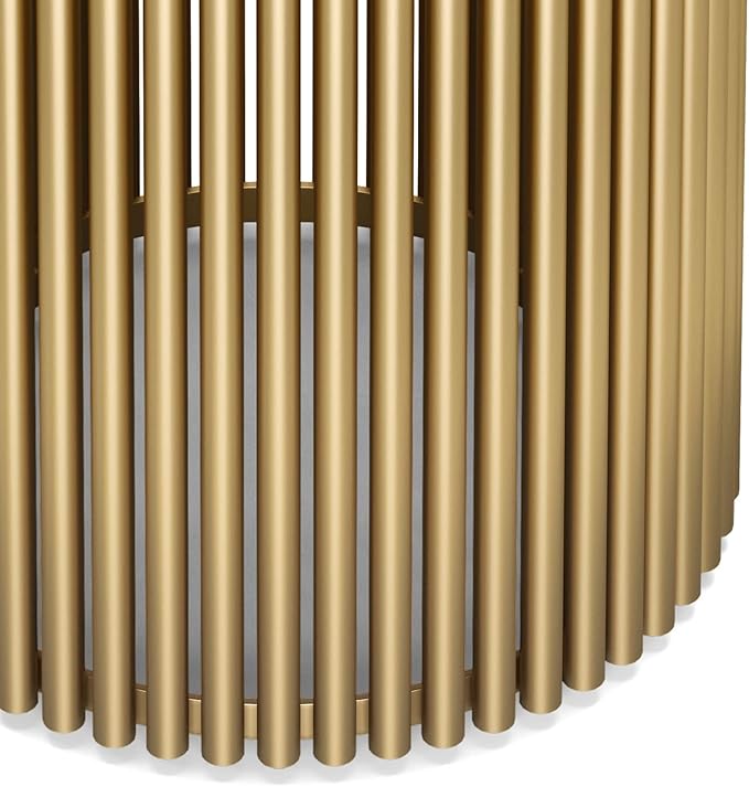 SIMPLIHOME Demy 18-inch Wide Metal and Solid Mango Accent Table in Cognac/Gold, Round Side Table with Mango Wood Top for Living Room or Bedroom, Industrial Style, Assembled