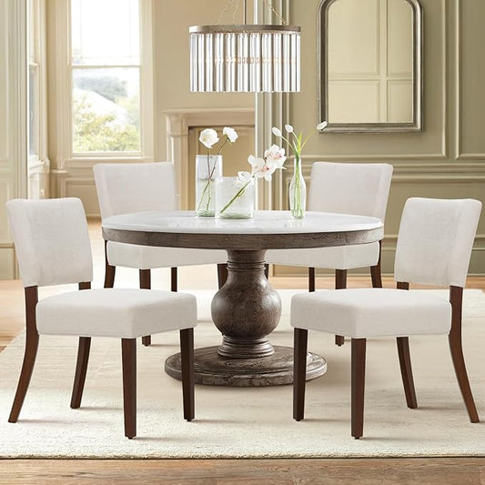 COLAMY Mid Century Modern Dining Chairs Set of 4, Upholstered Kitchen Chairs with Open Back, Fabric Side Dining Room Chairs with Wood Legs for Dining Room Kitchen Restaurant, Beige