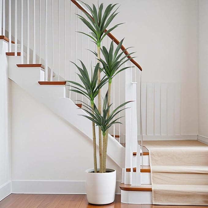 6ft Faux Agave Plant Artificial Tree with 51 Leaves and 3 Large Realistic Trunks,Fake Floor Potted Artificial Tall Plants for Home Office Garden Decor Indoor (6Feet,1Pack)