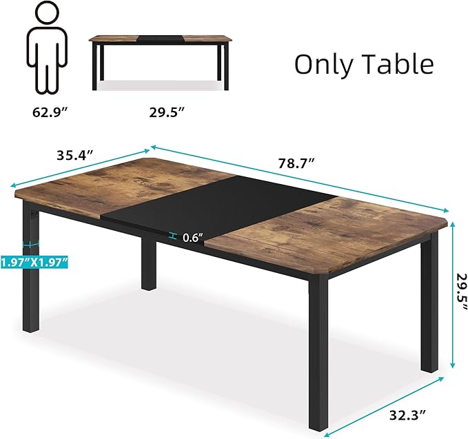GAOMON 78.7 Inch Long Kitchen Table for 6-8, Dining Room Table for Kitchen Living Room, Large Rectangular Dinner Tables, Industrial Indoor Restaurant Tables with Sturdy Metal Frame(Only Table)
