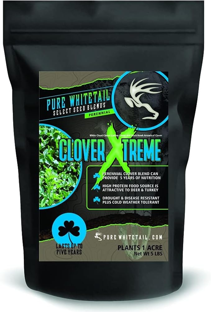 Clover Xtreme | Select Seed Blends | Whitetail Deer & Turkey Perennial Clover Seed Blend | Clover Food Plot Seeds for Deer | Plants 1 Acre | 5 lb Bag