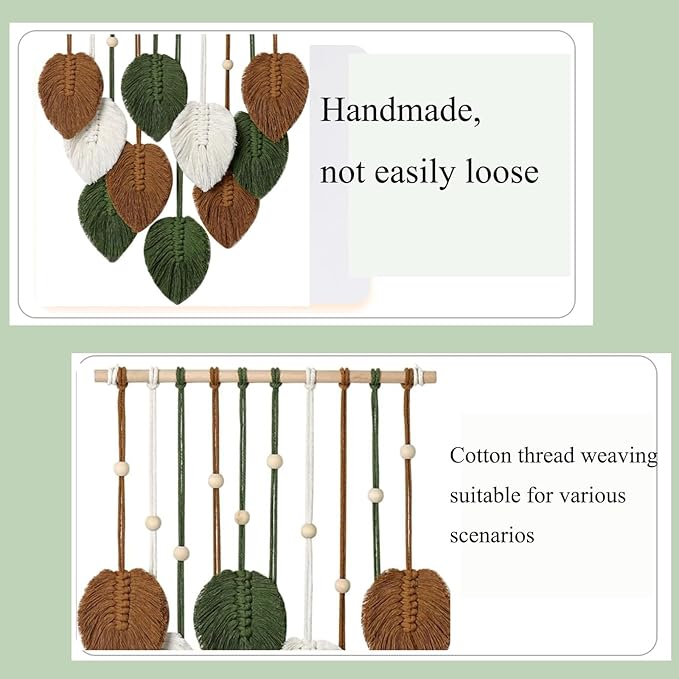 MSFENG Wall Hanging Decor Leaves Tapestry Boho Wall Decor Woven Feather Handmade Yarn Tassels Woven Wall Art Decorations for Nursery, Bedroom, Living Room, Apartment Home Backdrop (DeepGreen-M)