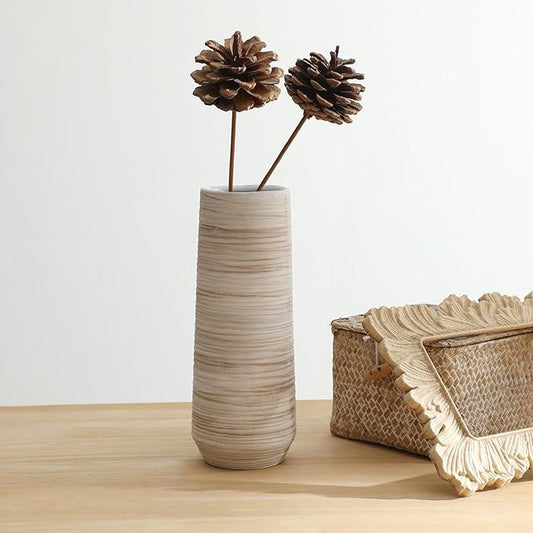 ALMA 9 Inch White Ceramic Vase for Dried Flower Bouquet, Small Cream Pampas Grass Vase for Home Decor, Beige Rustic Vase for Tabletop Centerpieces, Bookshelf, Mantle, Living Room