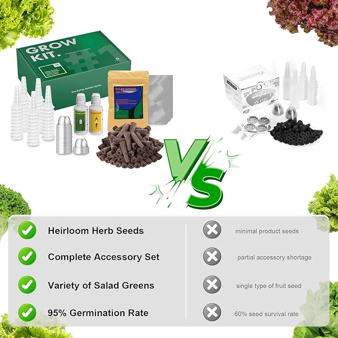 Salad Greens Seed Pod Kit for AeroGarden Hydroponics Growing System, Indoor Home Garden with American Fast/Paris Island/Buttercrunch Lettuce, Swiss Chard, Spinach, Cauliflower and Wild Cabbage, 7 Pods